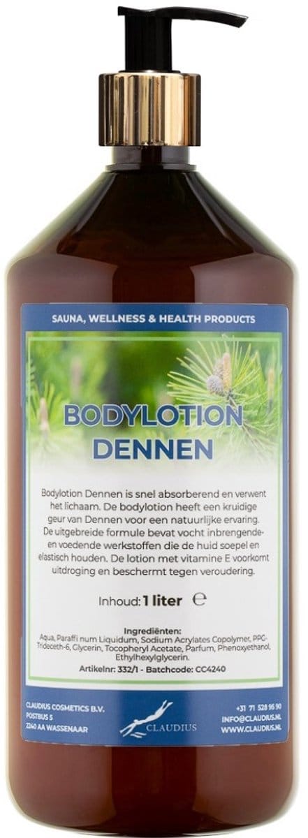 Bodylotion Dennen 1 liter met gouden pomp