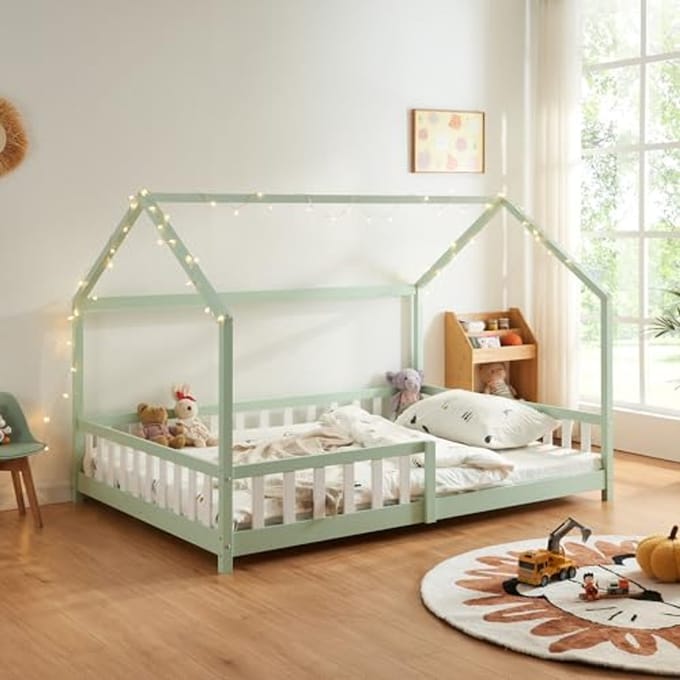 Huisbed voor Kinderen 140x200 cm met Valbeveiliging en Lattenbodem