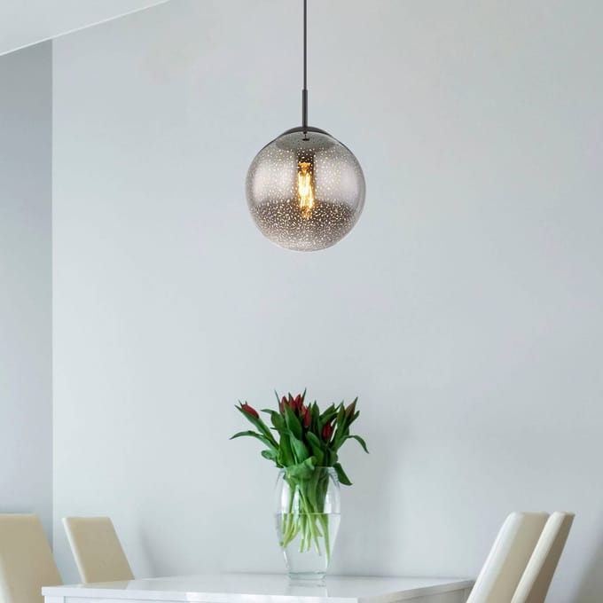 Globo Hanglamp Samos, Ø 20 cm, rookgrijs/zwart, glas