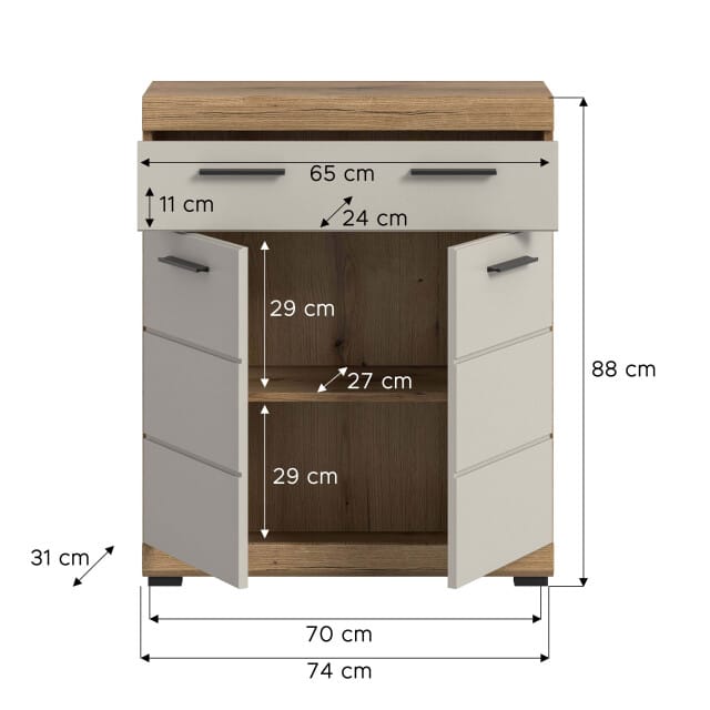 Scout staande kast kasjmier mat MDF TZ Evoke Eiken NB - 31x74x88cm