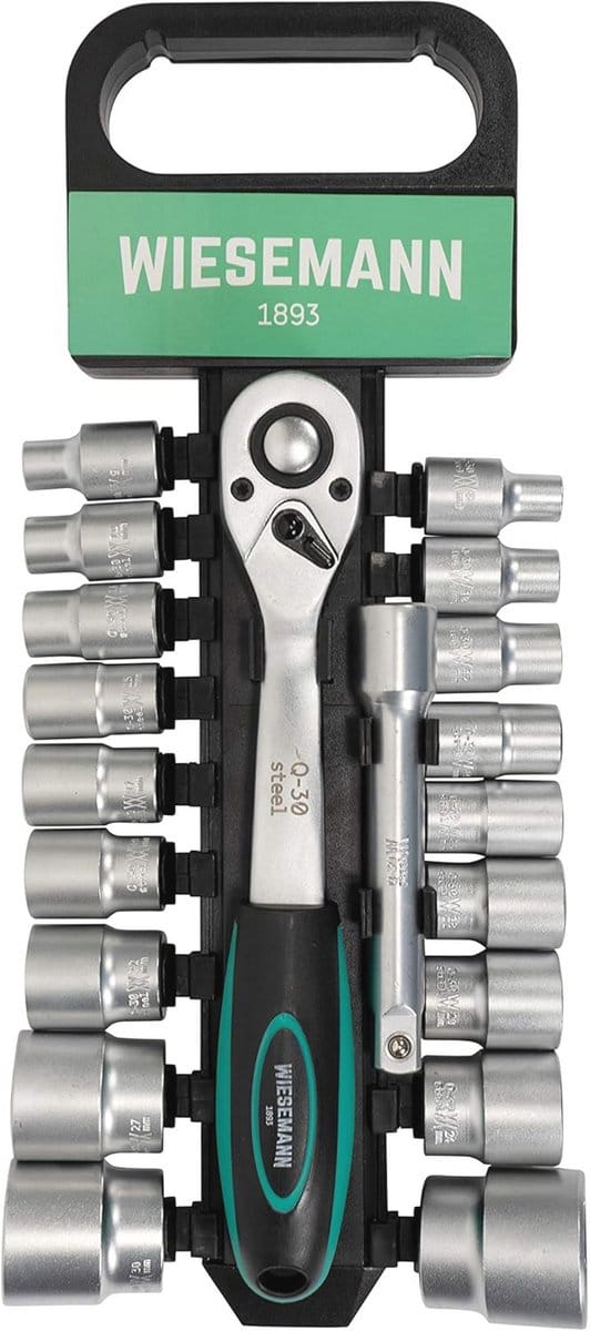 Dopsleutelset 20 delig met verlengstuk en wisselstukken van 8mm - 32mm