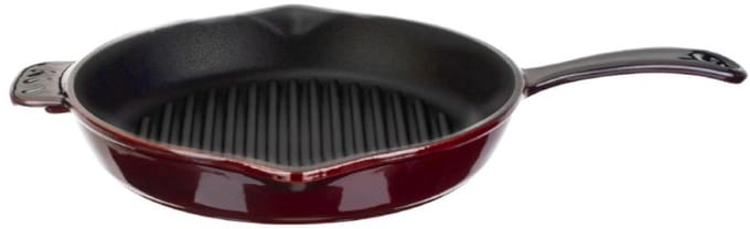 Lava Premium - Grillpan - Geëmailleerd Gietijzer - Ø 28 cm - Met Grillribben - Rood