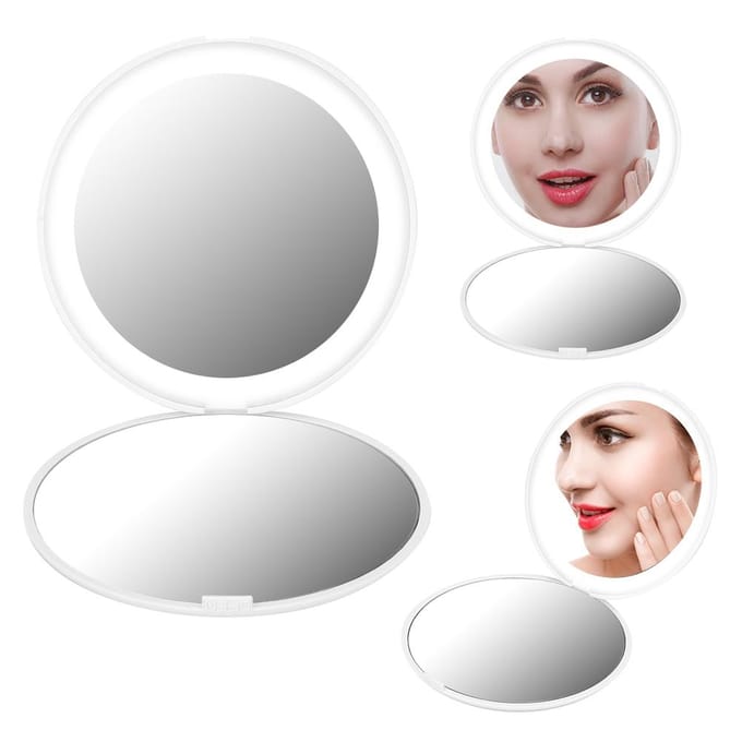 Draagbare Opvouwbare 10x Vergroting Mini 12 LED Make-up Spiegel Cosmetisch Gereedschap (Wit) wit