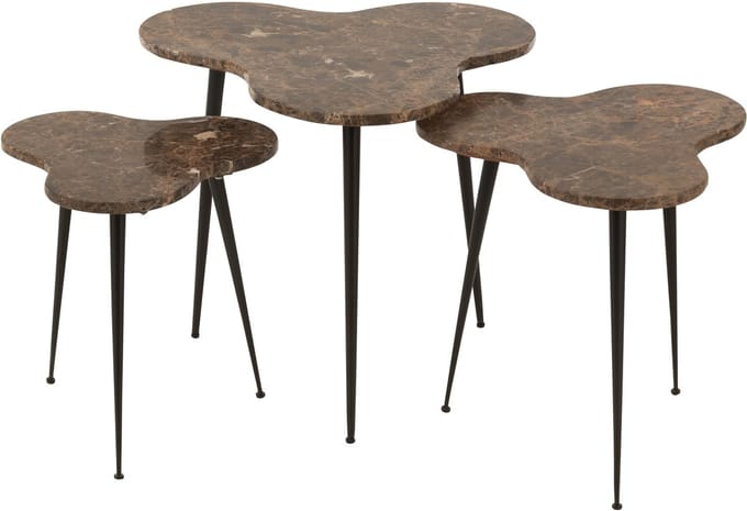 J-Line bijzettafel - marmer/metaal - bruin/zwart - set van 3