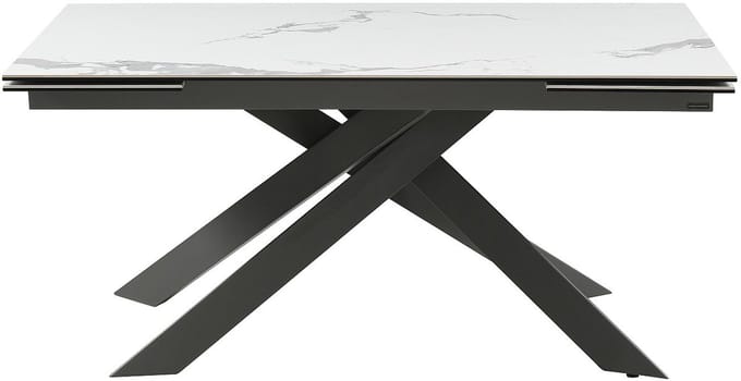 Vente-unique Verlengbare eettafel 6 tot 10 personen van keramiek en metaal - Wit marmereffect en antraciet - COREMA