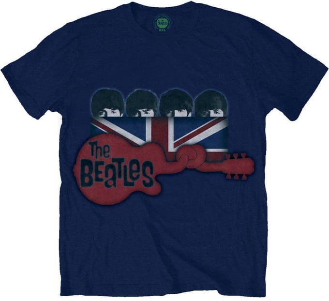 The Beatles - Guitar & Flag Heren T-shirt - M - Blauw