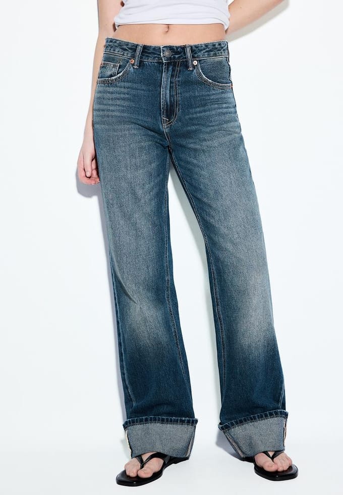 Stradivarius D92 straight wide jeans met scheuren  PARELGRIJZE DENIM WASSING 38