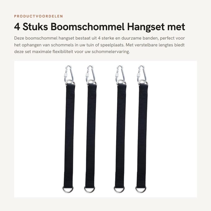 Dailygoods - 4 Stuks Boomschommel Hangset met Verstelbare Banden