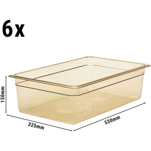(6 stuks) CAMBRO H-PAN™ - Hittebestendige Gastronormbak 1/1 - Amber - Hoogte: 150mm