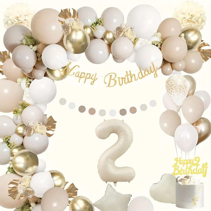 FeestmetJoep® 2 jaar verjaardag versiering & ballonnen - Beige & Goud