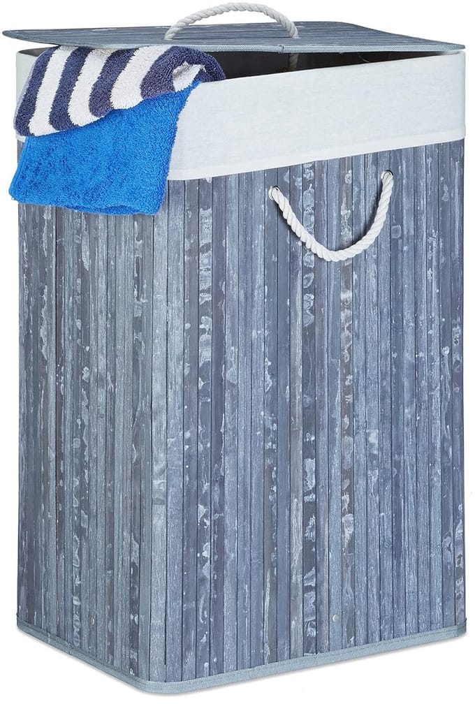 Hoekige wasmand met deksel - 83 liter - opvouwbaar - grijs