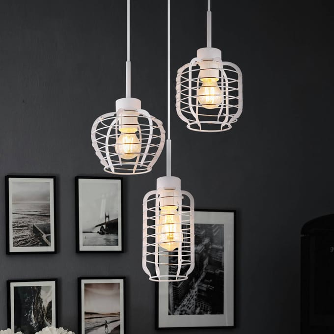 Globo Hanglamp Nesa, Ø 37 cm, wit/chroom, metaal, 3-lamps