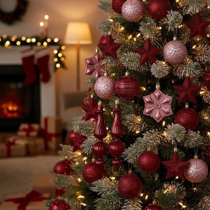 Springos Kerstballen | 18 Stuks | Paars | Bordeauxrood | Mat | Glanzend | Glitter