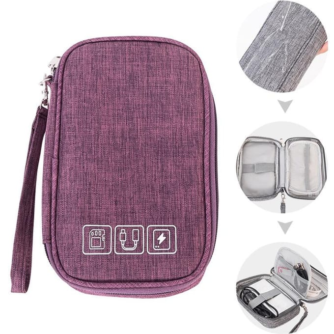 Multifunctionele digitale tas oplaadschat datakabel opbergtas hand mobiele stroom opbergtas 0 paars