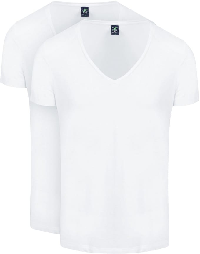 Suitable - Vibamboru T-Shirt Diepe V-Hals Wit 2-Pack - Heren - Slim-fit