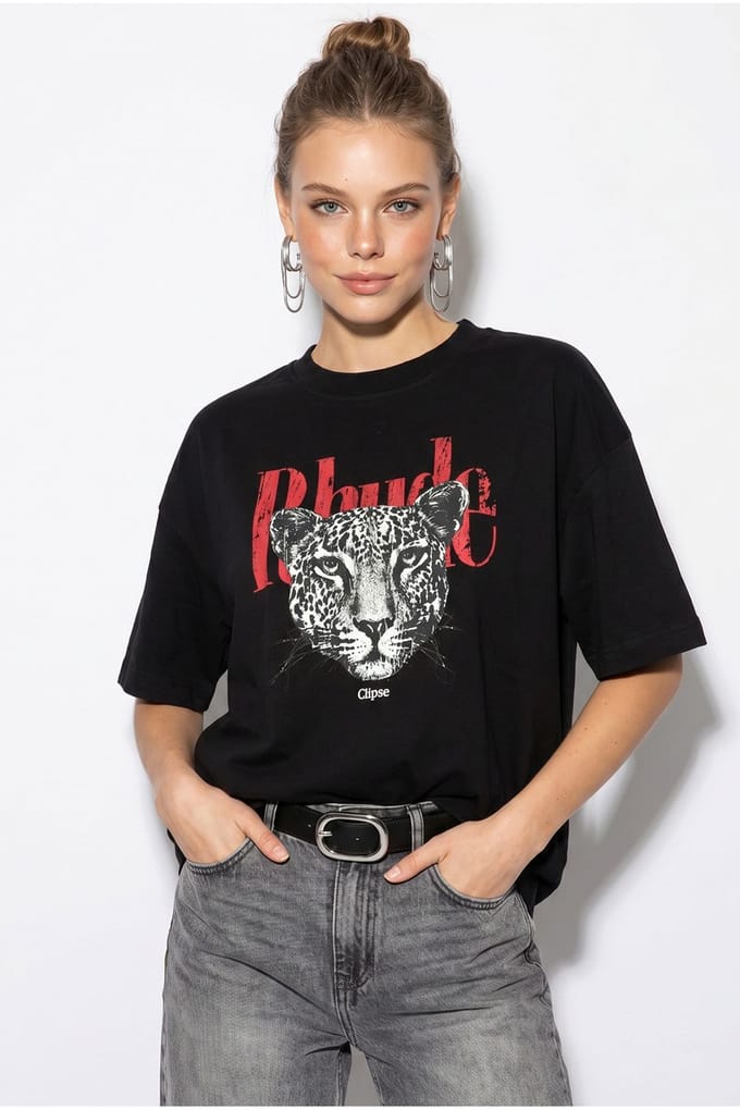 Overmaat Geprinte Katoenen T-Shirt