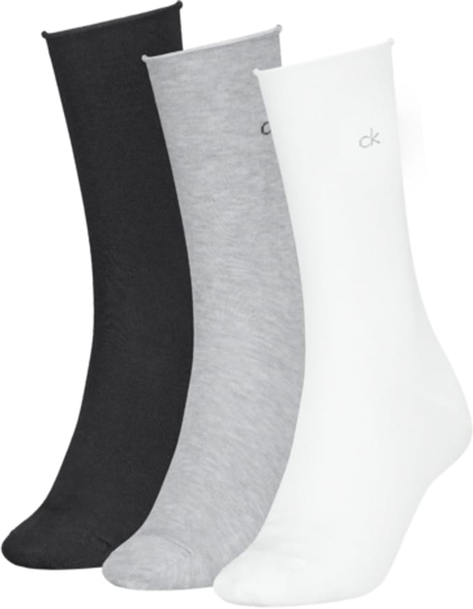 Calvin Klein Damessokken Classic Rolltop 3-Pack Wit/Grijs/Zwart