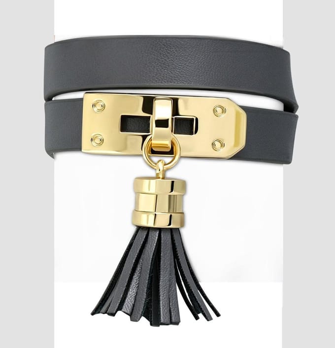 Amanto Armband Cornalt Grey - Dames - PU Leer - Messing - Kwastje - 13 mm - 38 cm