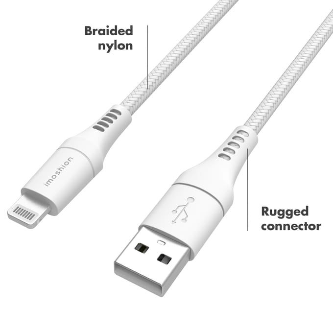 imoshion geschikt voor Lightning naar USB kabel - MFi certificering - Gevlochten textiel - 3 meter - Wit