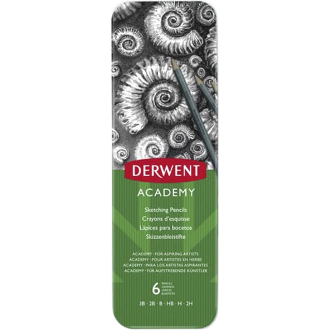 Derwent Academy Schetspotloden 3B-2H in Blik - Set van 6 Potloden