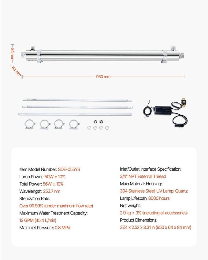 220V 55W UV Waterzuiveraar 12GPM Ultraviolet Waterzuiveraar Filter