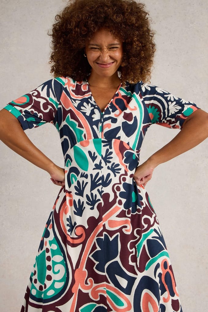 White Stuff Megan Jersey Dress Black Multi Größe: 6 REGULAR | Midikleider Outlet | Damen | Schwarz