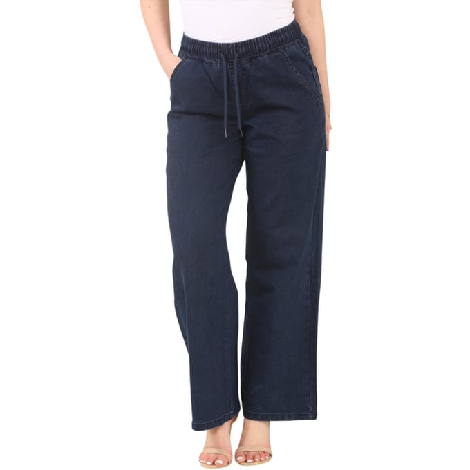 MYT Womens Elasticated High Waist Wide Leg Jeans in Donkerblauw