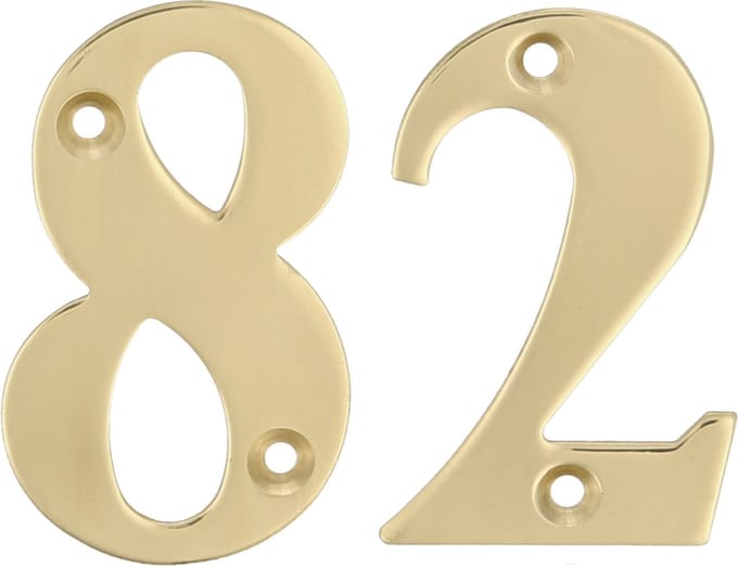 AMIG Huisnummer 82 - massief messing - 10cm - incl. bijpassende schroeven - gepolijst - goudkleur