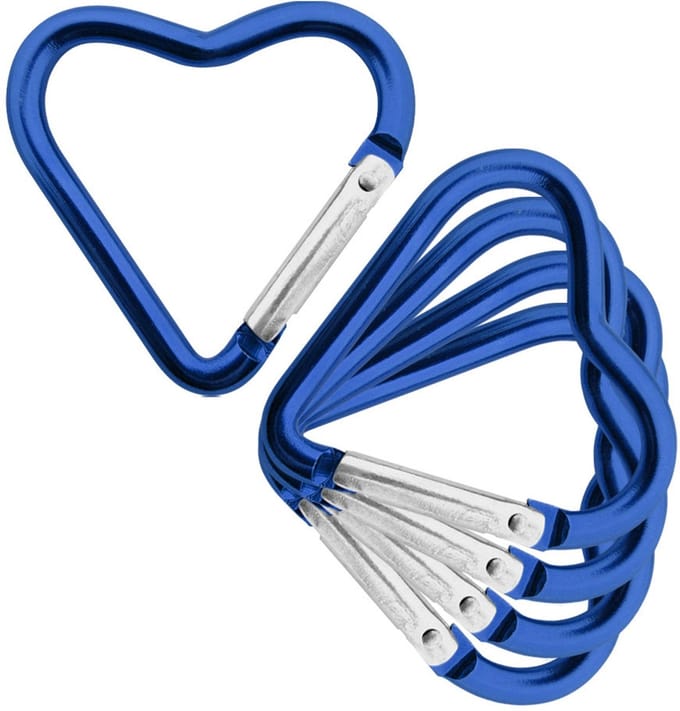 Aluminium karabijnhaak hart 44x43x4,5mm blauw - per 5 stuks