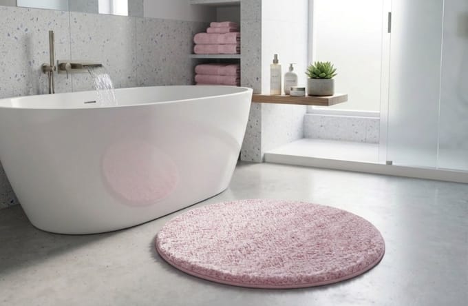 FLOORDIREKT Badmat SKY - Badmat in Vierkant & Rond - Antisliprug - Roze - Rond - 120 cm