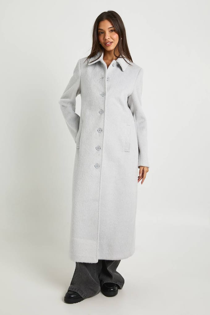 boohoo Dames Textuurmix wollen jas | Light Grey | Maat: 10