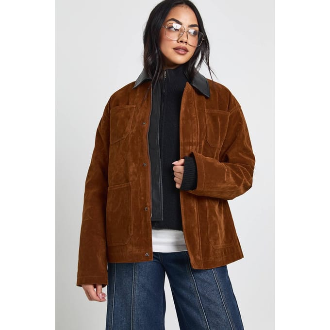 boohoo Dames Boxy Suede Bomberjack | Rust | Maat: 8