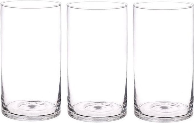 Bellatio flowers & plants Vaas - 3x - cilinder - transparant - glas - 16 x 30 cm - bloemenvaas