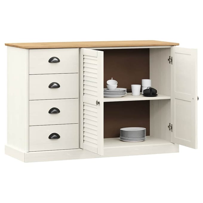 vidaXL - Dressoir - met - lades - VIGO - 113x40x75 - cm - massief - grenenhout - wit