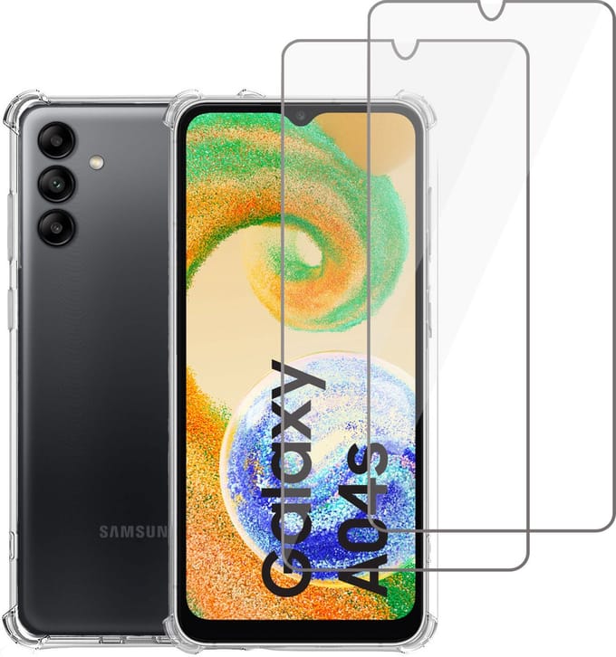 Geschikt voor Samsung A04s Hoesje + 2x Screenprotector – Gehard Glas Cover + Shock Proof Case – Transparant