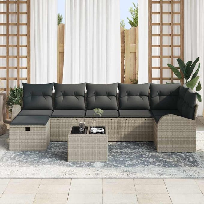 vidaXL - Bankstel - 8 - st - Lichtgrijs - poly - rattan