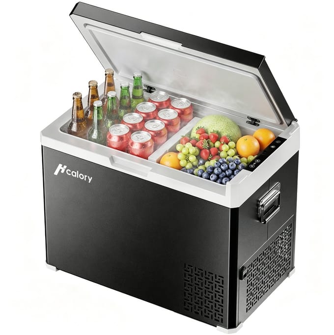 Hcalory 30L Compressor Koelbox - Elektrische Koelbox & Vriezer 12V/24V & 230V - Dubbele Zone met Uitneembare Scheidingswand - Touchscreen - Draagbare Koelkast voor Auto, Camping & Camper