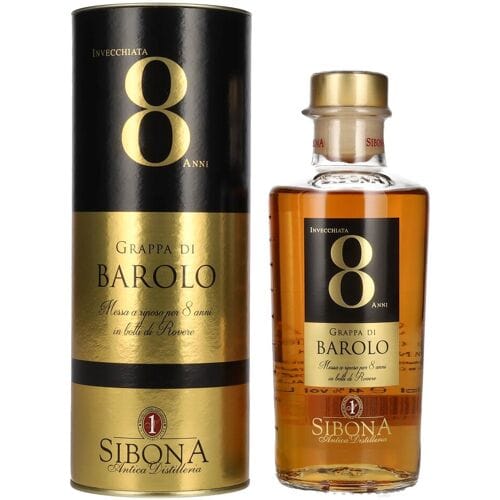 Sibona 8 Anni Invecchiata Grappa di BAROLO 44% Vol. 0,5l in geschenkverpakking