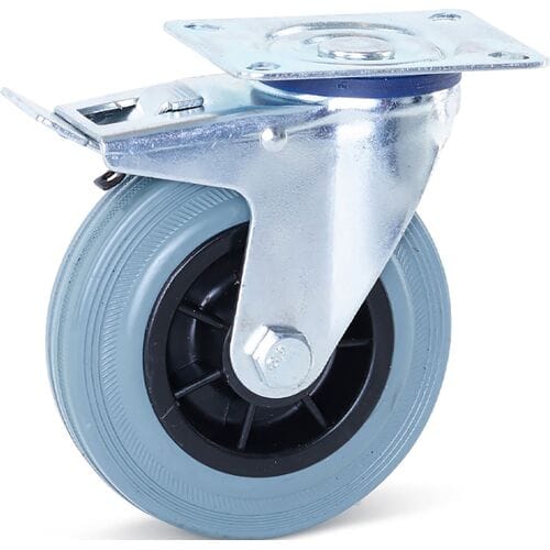 Meso Zwenkwiel rubber met rem 125mm - 120kg draagvermogen