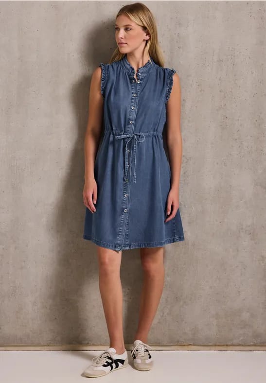 Denim jurk met ruches