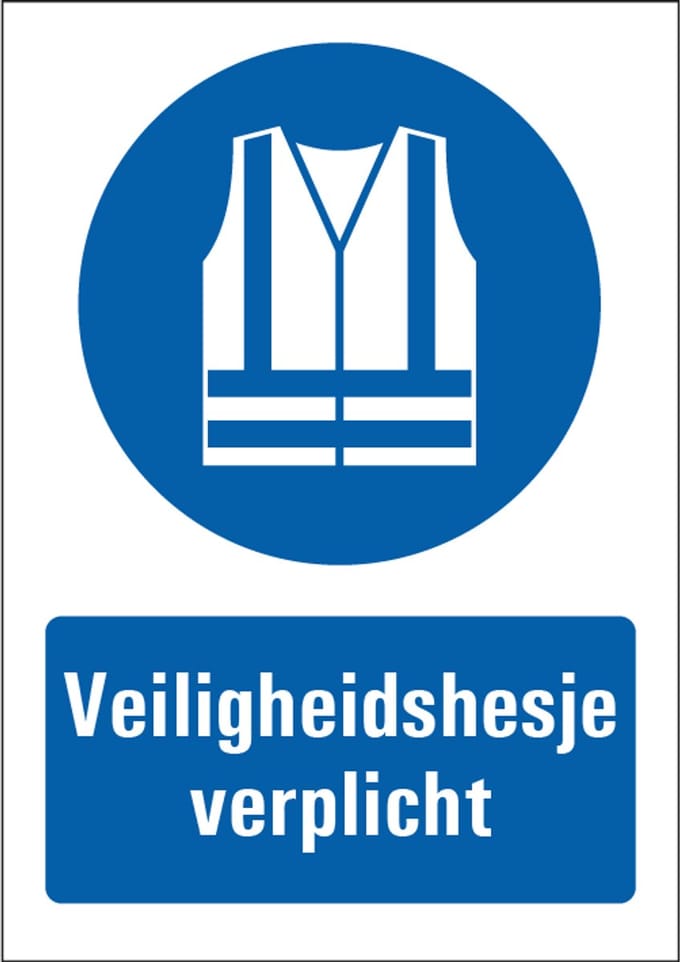 Veiligheidshesje verplicht bord met tekst 148 x 210 mm