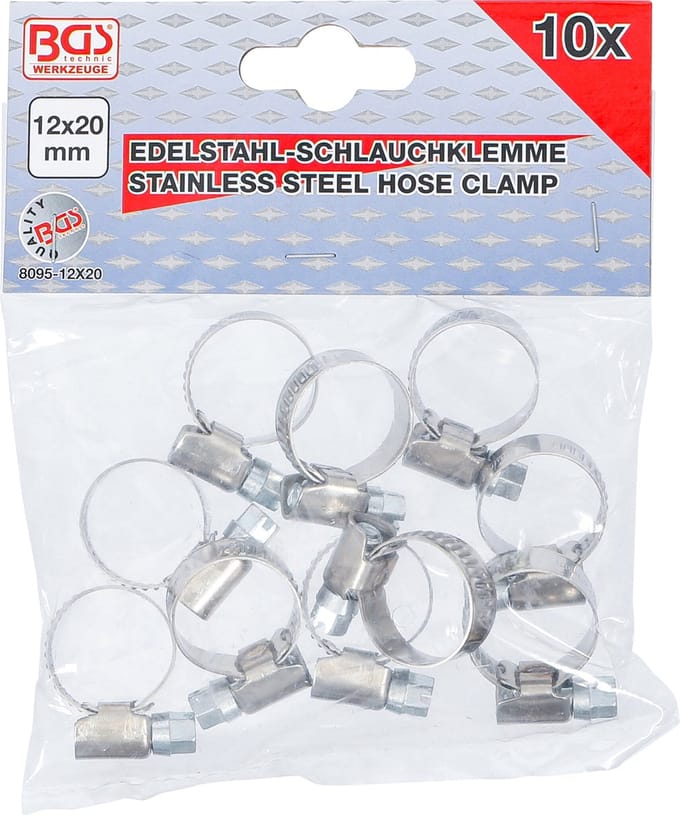 BGS Slangklem roestvrij 12 x 20 mm 10 delig