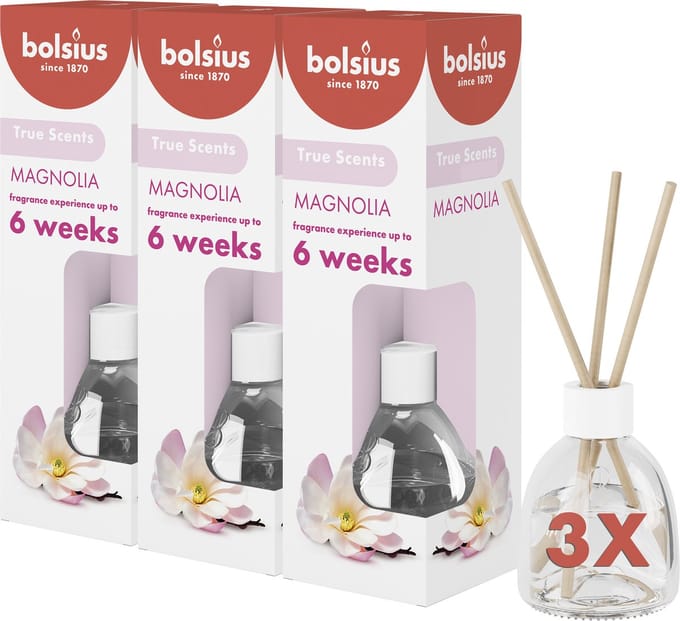 Bolsius - Geurstokjes - Magnolia - 3 stuks - Voordeelverpakking - 60ml
