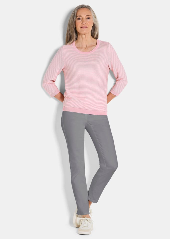 Tricot pullover van katoen - rosé / gedess. - Gr. 22 van Goldner Fashion
