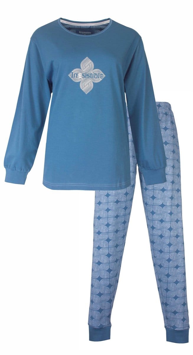 Irresistible Dames Pyjama - Met Boorden - Katoen - Ocean Blue - Maat S