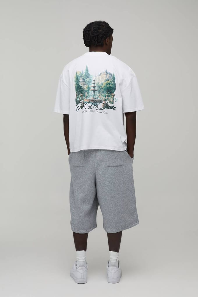 Printed Double Waistband Jersey Bermuda Jort | Grey Marl | Size Medium