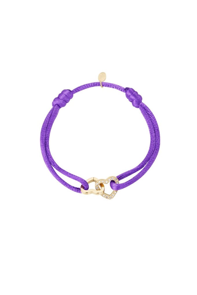 Satijnen armband Double Heart Sparkle - Verstelbaar - One Size - Paars - NEW