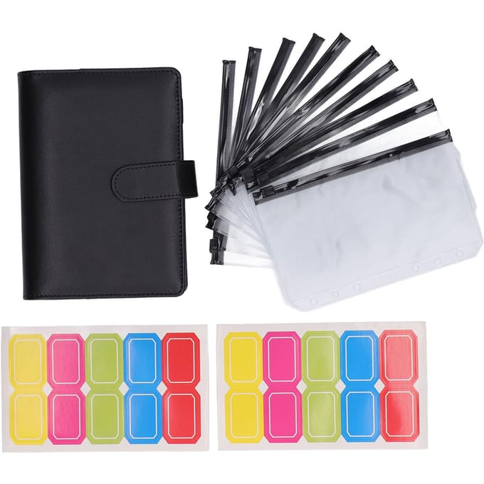 A6 Budget Binder Multifunctioneel 6 Gaats Waterdicht A6 PU Leer Geldbesparende Binder voor Thuis Reizen zwart