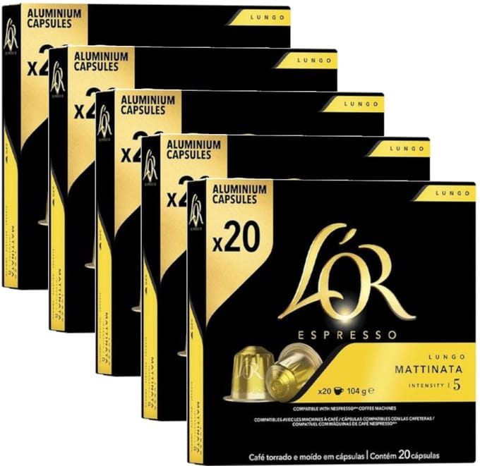 L'Or Espresso Lungo Mattinata - Multipack - 100 (5x20) Koffiecups Compatibel met Nespresso Coffee Machine