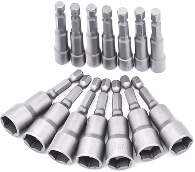 Set van 14 magnetische zeshoekige dopsleutels 6-19 mm voor boren en schroeven